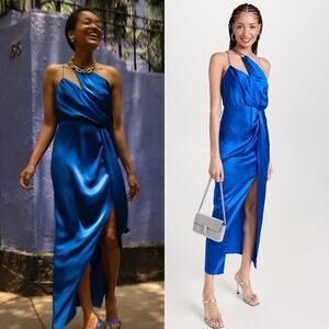The Sei Strappy Knotted Dress Sapphire Blue Silk One Shoulder Tie Gown Size 0 XS
